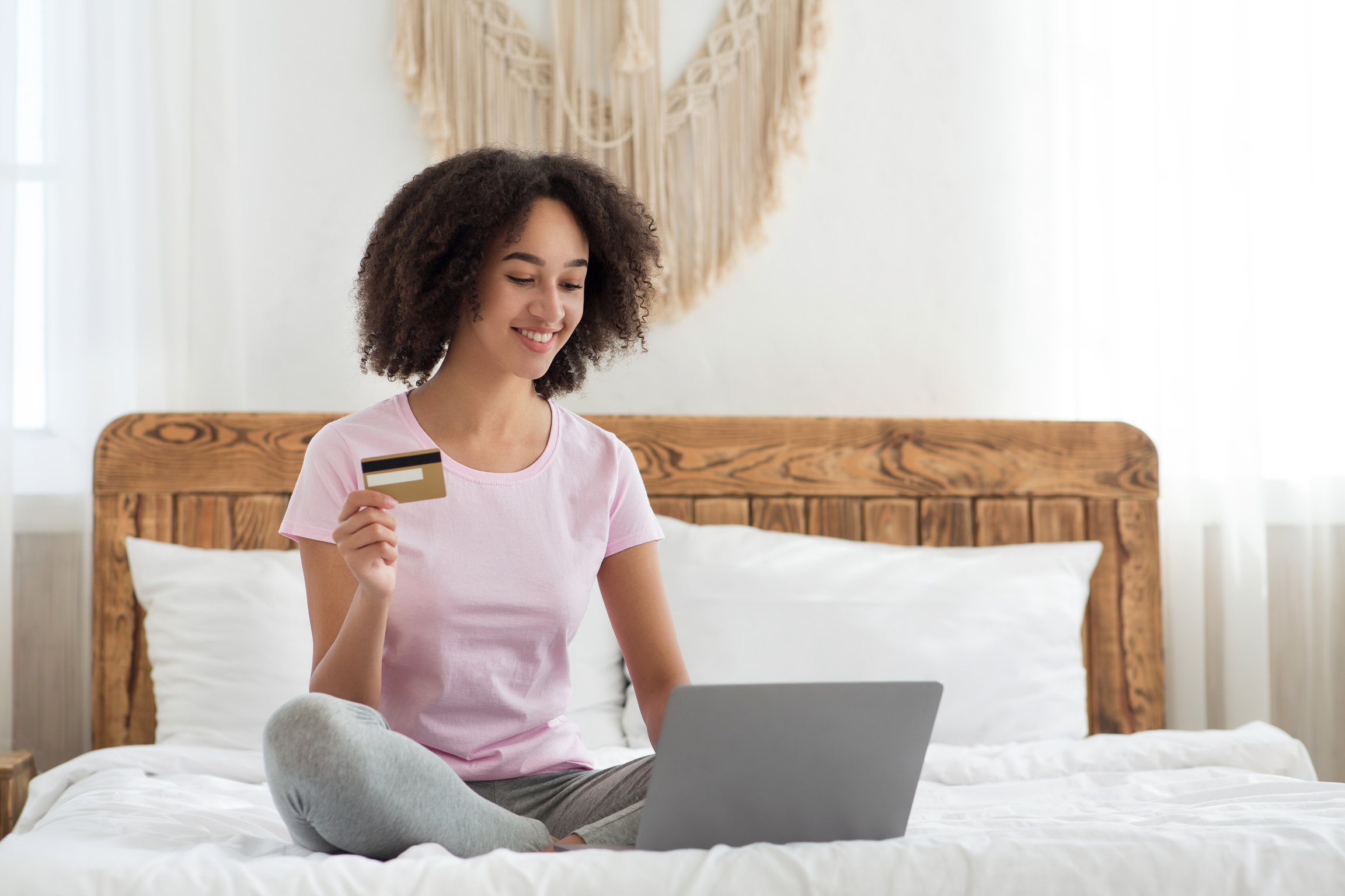 Discounts, clearance sale, black friday and shopaholic at home